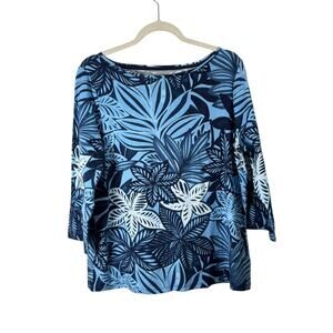 The Talbots Tee Blue Floral 3/4 Sleeve Shirt Preppy Vacation Womens Plus 1x